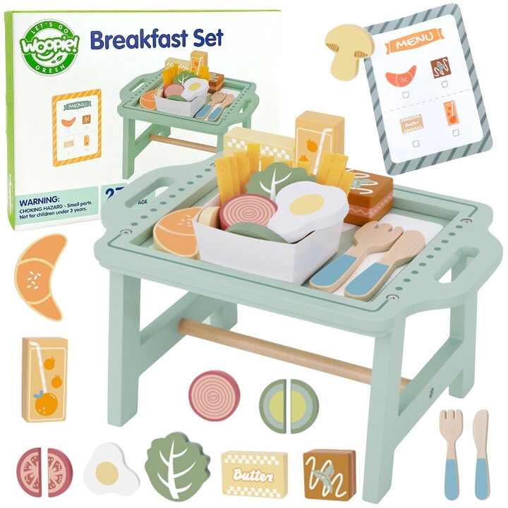 WOOPIE GREEN Zestaw Śniadaniowy z Tacą i Akcesoriami Serwis Pastelowy