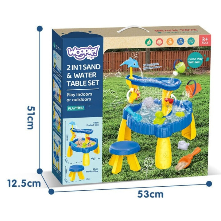 WOOPIE XL Water Table with Chair 2 in 1 Dolphin Sandbox 12 pcs.