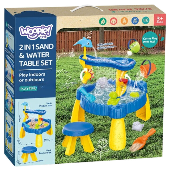 WOOPIE XL Water Table with Chair 2 in 1 Dolphin Sandbox 12 pcs.