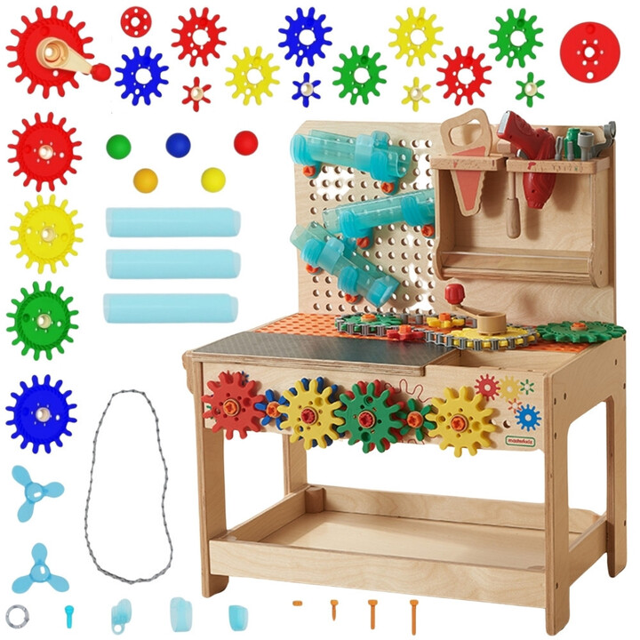 MASTERKIDZ Drewniany Warsztat Montessori STEM z Narzędziami + Akcesoria