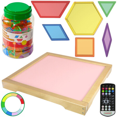 MASTERKIDZ LED Light Panel Changing Colors with Remote Control + Montessori Mosaic Blocks 140 pcs.