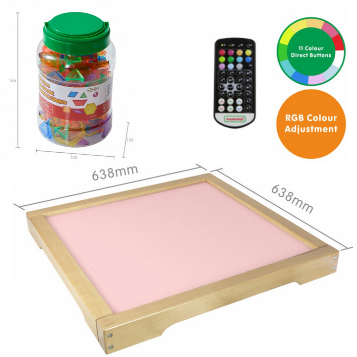 MASTERKIDZ LED Light Panel Changing Colors with Remote Control + Montessori Mosaic Blocks 140 pcs.