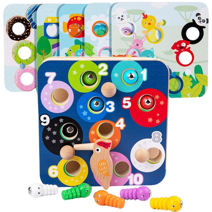 TOOKY TOY 2-in-1 Wooden Arcade Game Pull the Bugs for Kids