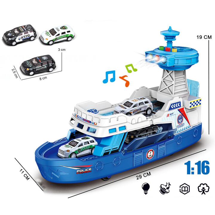 WOOPIE Interactive Police Patrol Boat - Scale 1:16 + 3 cars