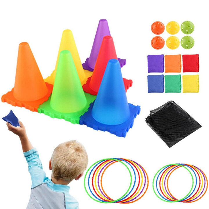 WOOPIE Garden Game Set 3 in 1 Throw at the Target Cones Hoops Bags 30 pcs.