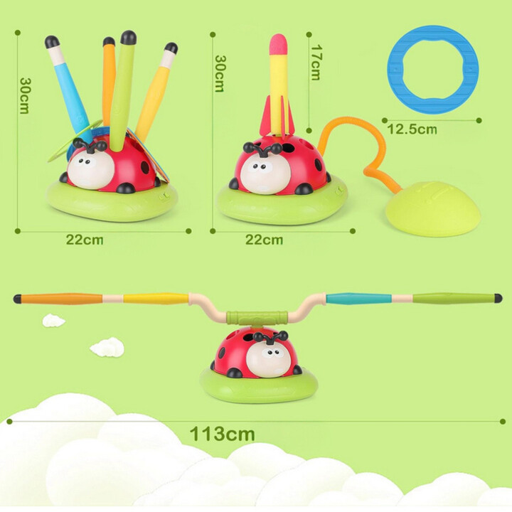 WOOPIE 3-in-1 Arcade Game Rocket Launcher Jump Rope Throw at the Target Ladybug