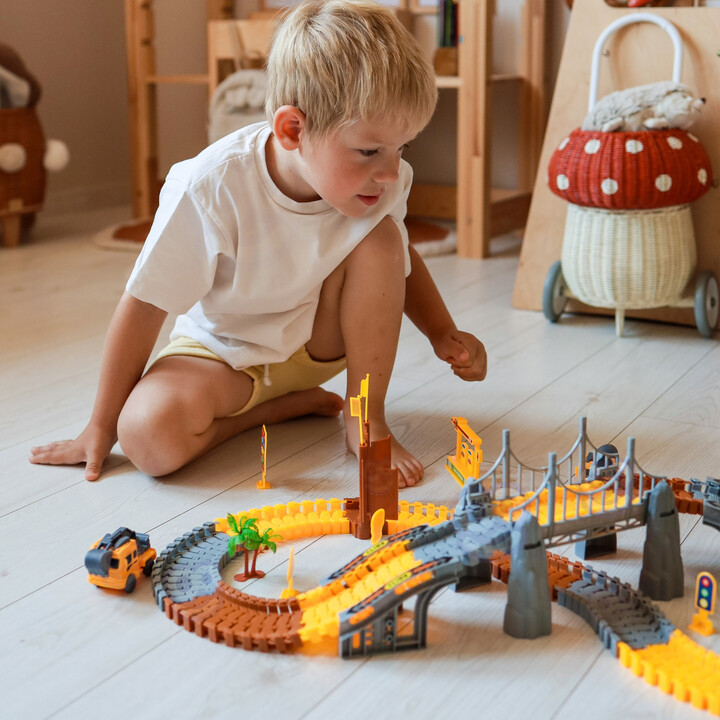 WOOPIE XXL Car Track Electric Train Construction Site 174 pcs.