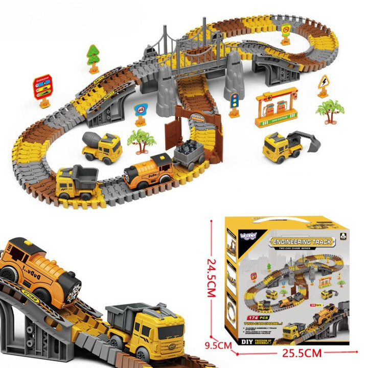 WOOPIE XXL Car Track Electric Train Construction Site 174 pcs.
