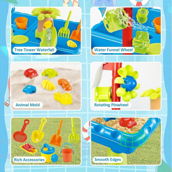 WOOPIE Water Table 2in1 Sandbox with Chair XL Aquapark 4-Pools 13 acc.