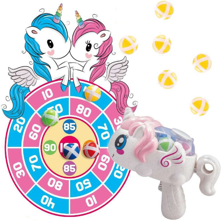 WOOPIE Velcro Darts Arcade Game 2-in-1 Set Shield Launcher Unicorn