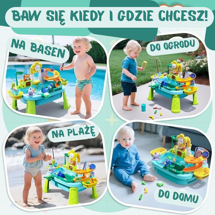 WOOPIE 4-in-1 Water Table, Fishing Game, Sink, Water Slide, Flower