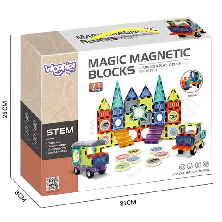 WOOPIE Klocki Magnetyczne Zestaw Zamek Pojazdy 71szt.