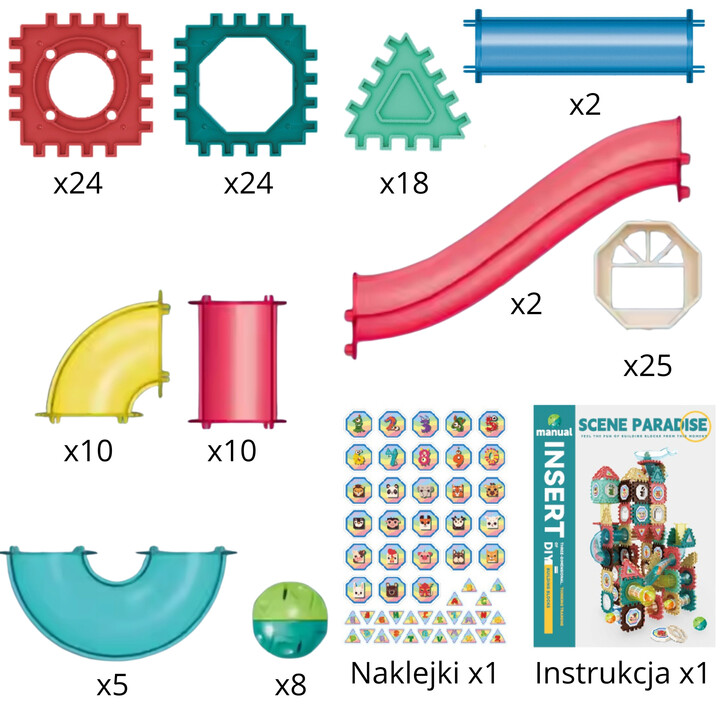 WOOPIE Klocki Magnetyczne Konstrukcyjne Tor Kulkowy 3D 128el.