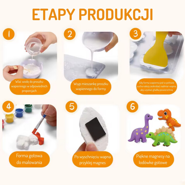 WOOPIE Zestaw Kreatywny z Farbami DIY Zrób Odlewy Gipsowe Figurki i Pomaluj - Zestaw Dinozaury