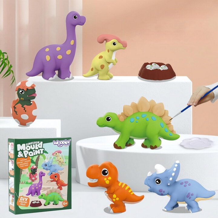 WOOPIE Zestaw Kreatywny z Farbami DIY Zrób Odlewy Gipsowe Figurki i Pomaluj - Zestaw Dinozaury
