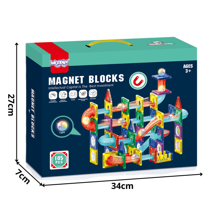WOOPIE Klocki Magnetyczne Konstrukcyjne Tor Kulkowy 3D 105el.