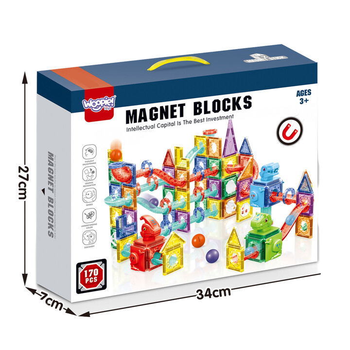 WOOPIE Klocki Magnetyczne Konstrukcyjne 3D Zestaw Edukacyjny Tor Kulkowy 170el.