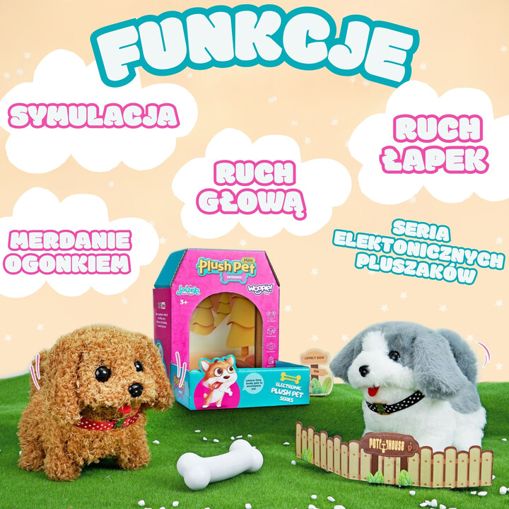 WOOPIE Piesek Interaktywny Pluszowy z Kością Pudel Husky
