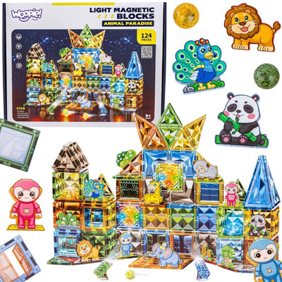 WOOPIE Magnetic Construction Blocks Glowing 3D Animal World 124pcs.