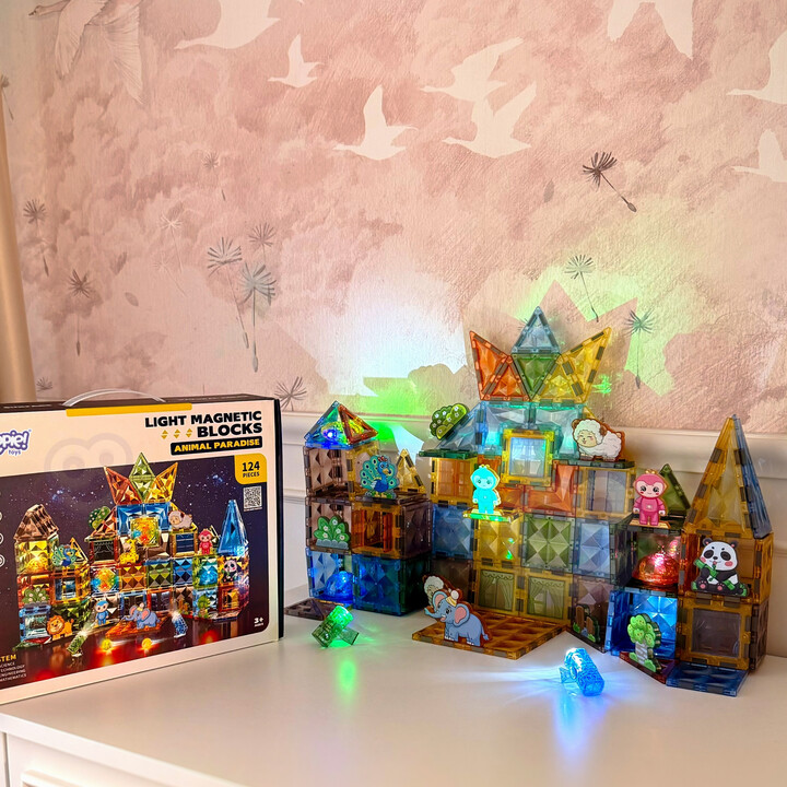 WOOPIE Magnetic Construction Blocks Glowing 3D Animal World 124pcs.