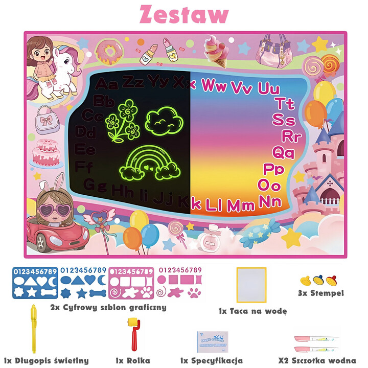 WOOPIE Water Painting Mat 2 in 1 XXL 100x70cm Glows in the Dark
