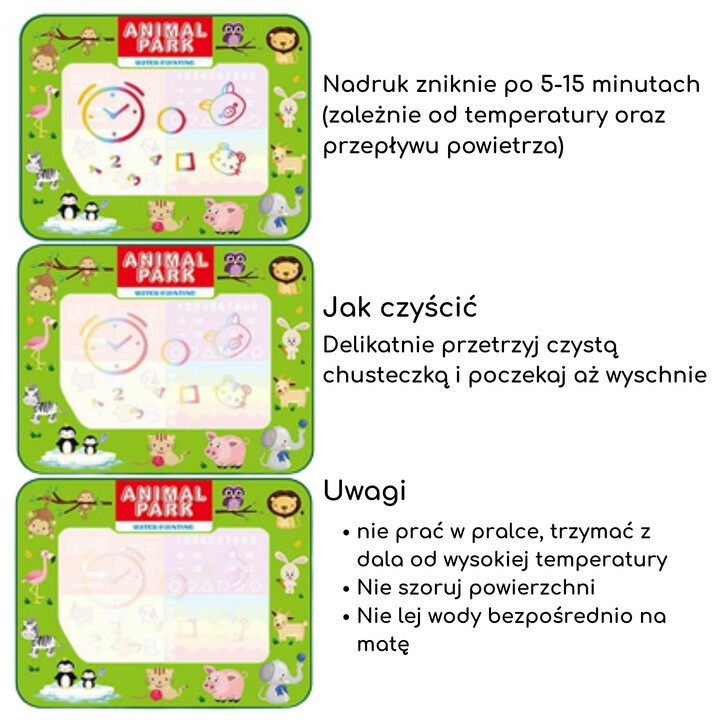 WOOPIE Mata Wodna Edukacyjna do Malowania 2w1 XXL Dwustronna Zwierzęta