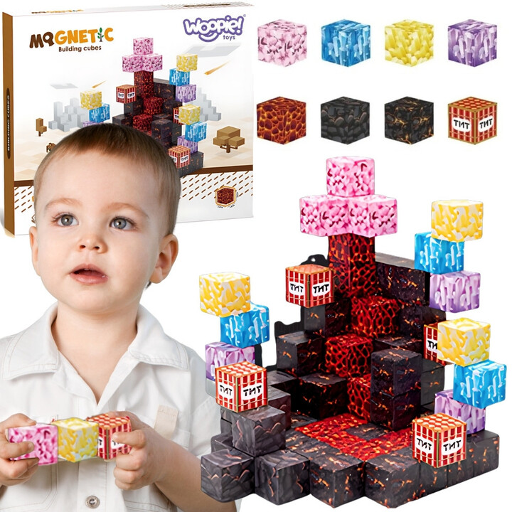 WOOPIE Klocki Magnetyczne Bloczki Sześciany Piksele Mine Craft 74el.