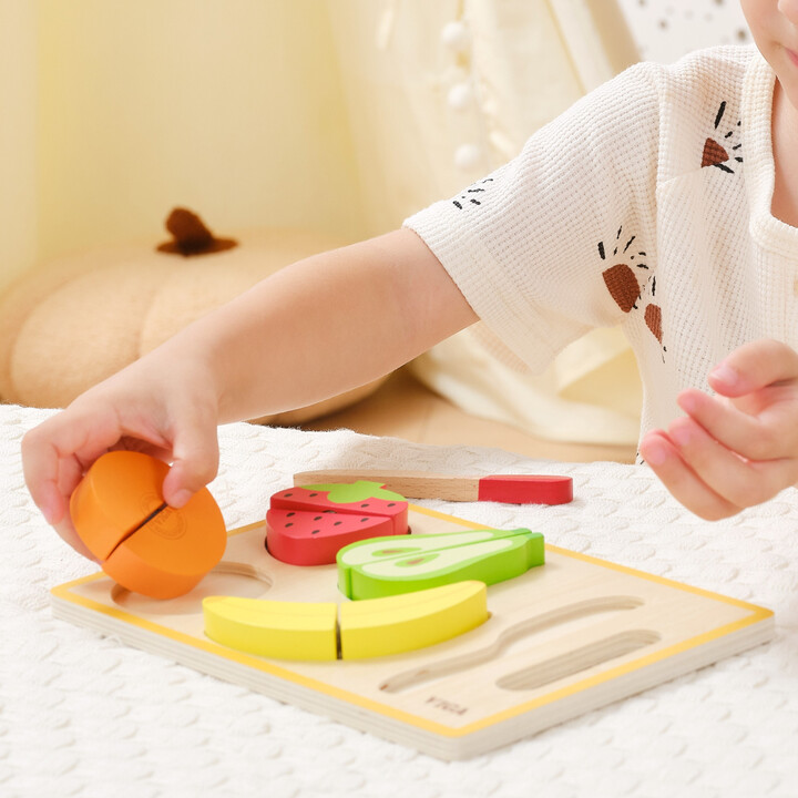 VIGA Drewniana Układanka Edukacyjna Montessori Owoce do Krojenia
