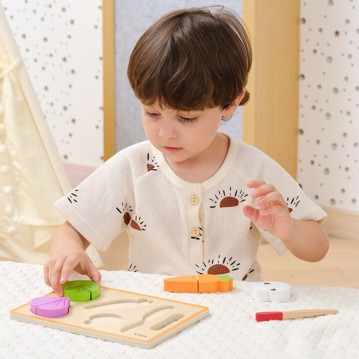 VIGA Drewniana Układanka Edukacyjna Montessori Warzywa do Krojenia