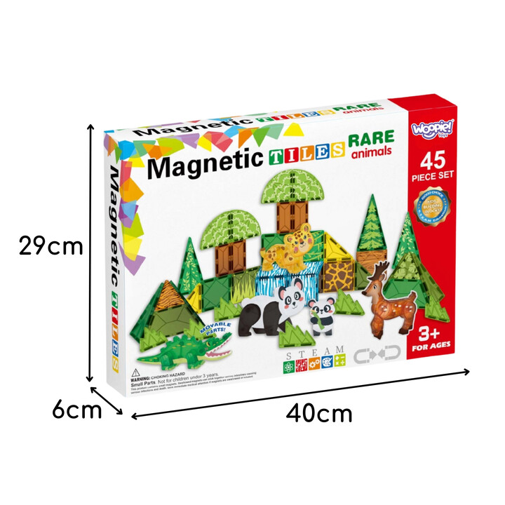 WOOPIE Klocki Magnetyczne Konstrukcyjne 3D Zestaw Edukacyjny Rzadkie Zwierzęta 45el.
