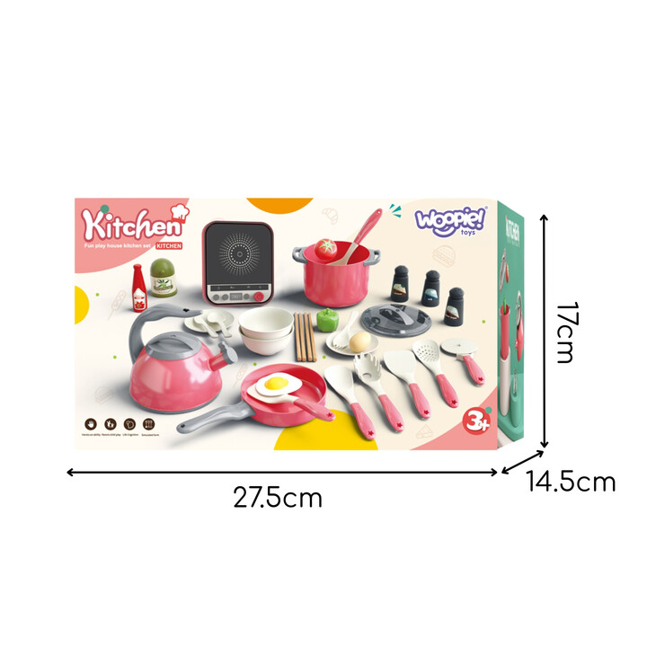 WOOPIE Little Chef's Set Induction Pots Frying Pan Kettle Pink 30 pcs.