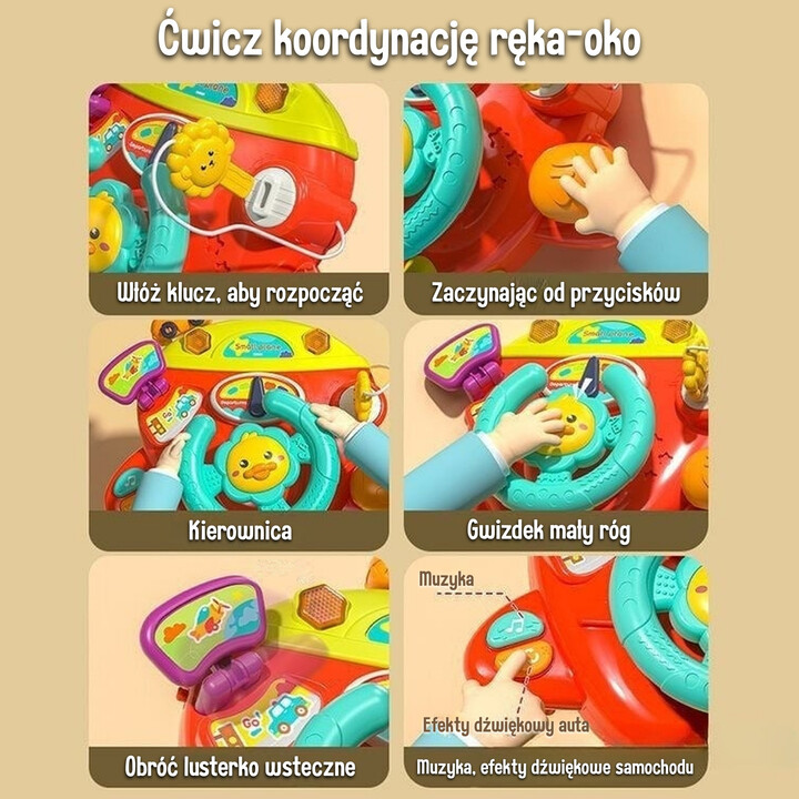 WOOPIE Interaktywna Kierownica Samolot Pojazd na Łózeczko Wózek Efekty 18m+