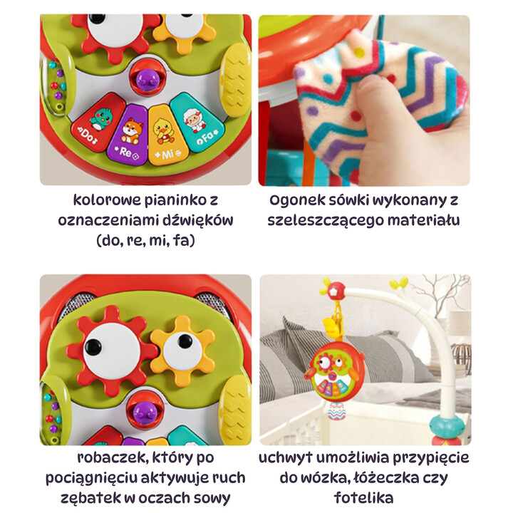 WOOPIE Interaktywna Zabawka Sowa Pianinko z Szeleszczącym Ogonem