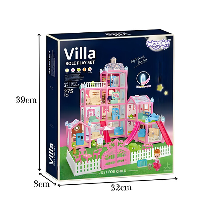 WOOPIE Dollhouse Villa with Accessories and Illuminated Doll 275pcs.