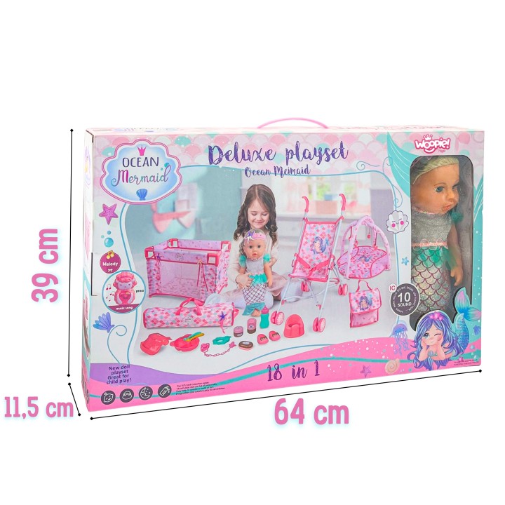 WOOPIE ROYAL Baby Doll 36 cm Mermaid Interactive Set XXL Caregiver 18 in 1