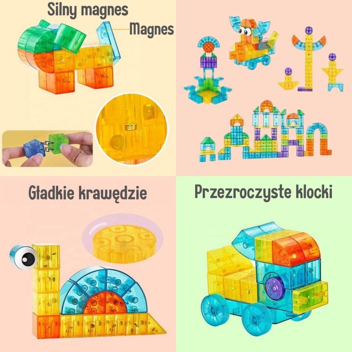 WOOPIE Przezroczyste Magnetyczne Klocki Konstrukcyjne 43 el.