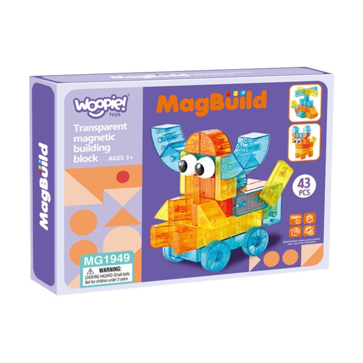 WOOPIE Przezroczyste Magnetyczne Klocki Konstrukcyjne 43 el.
