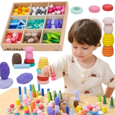 VIGA Wooden Educational Blocks Montesori Puzzle 141 pcs.