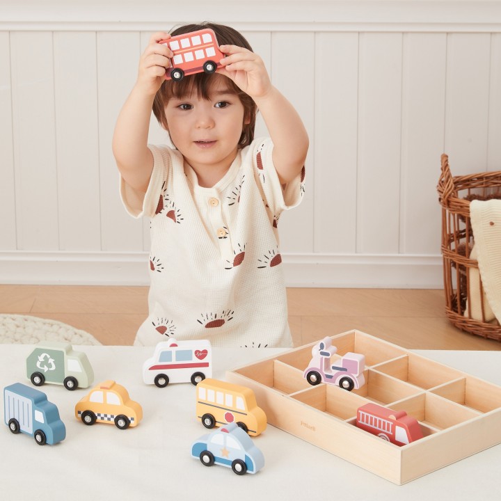 VIGA Wooden Set of Colorful City Vehicles 9 pcs.
