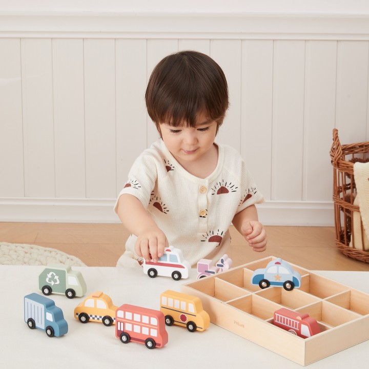 VIGA Wooden Set of Colorful City Vehicles 9 pcs.