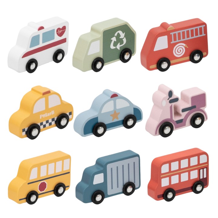 VIGA Wooden Set of Colorful City Vehicles 9 pcs.