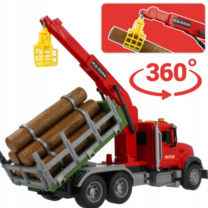 WOOPIE Truck with Moving Timber Crane, Sound, Light 1:14