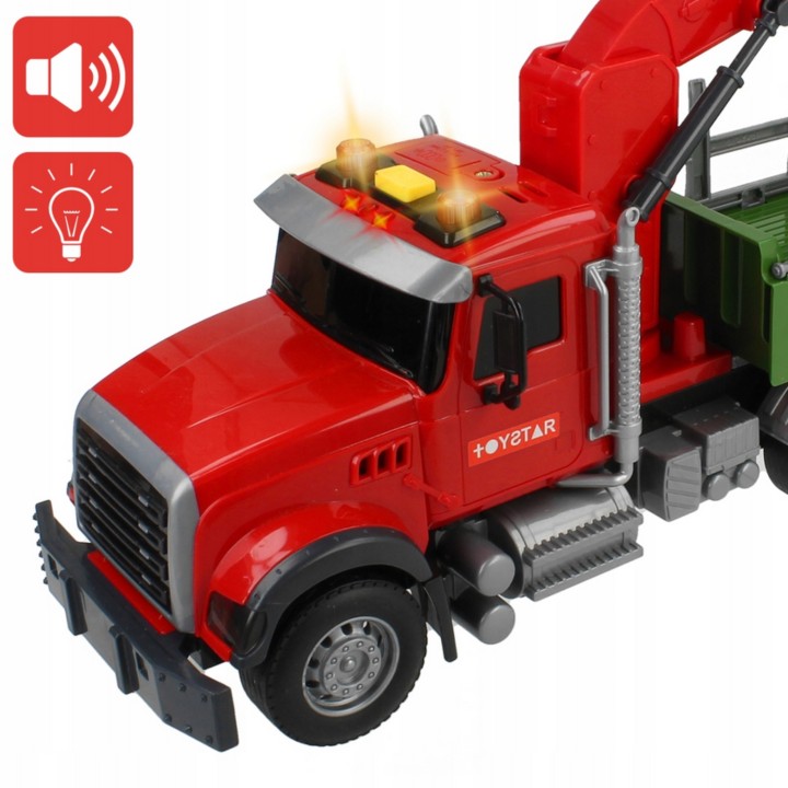 WOOPIE Truck with Moving Timber Crane, Sound, Light 1:14