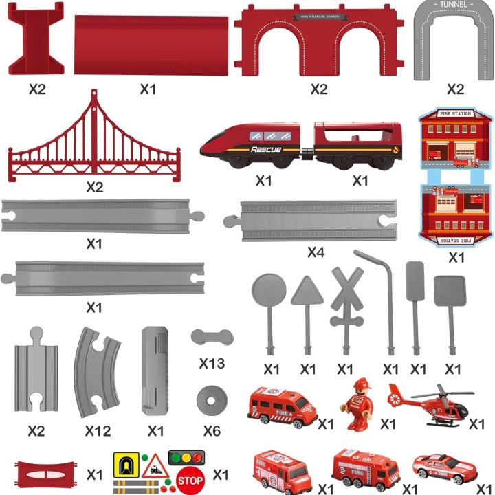 WOOPIE Pendolino Electric Train Set Fire Department 66pcs.
