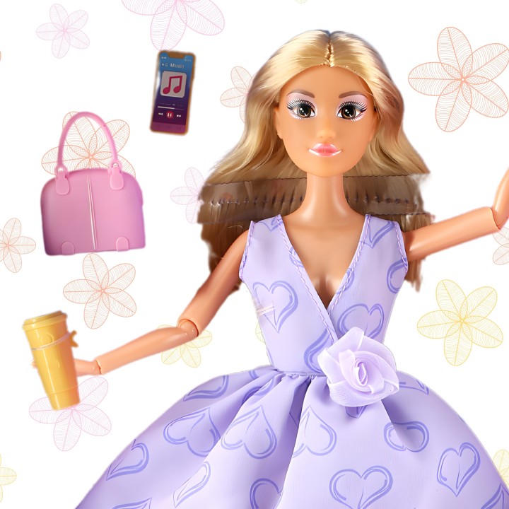 WOOPIE ROYAL Lalka Długie Blond Włosy 30 cm Lawendowa Suknia Akcesoria