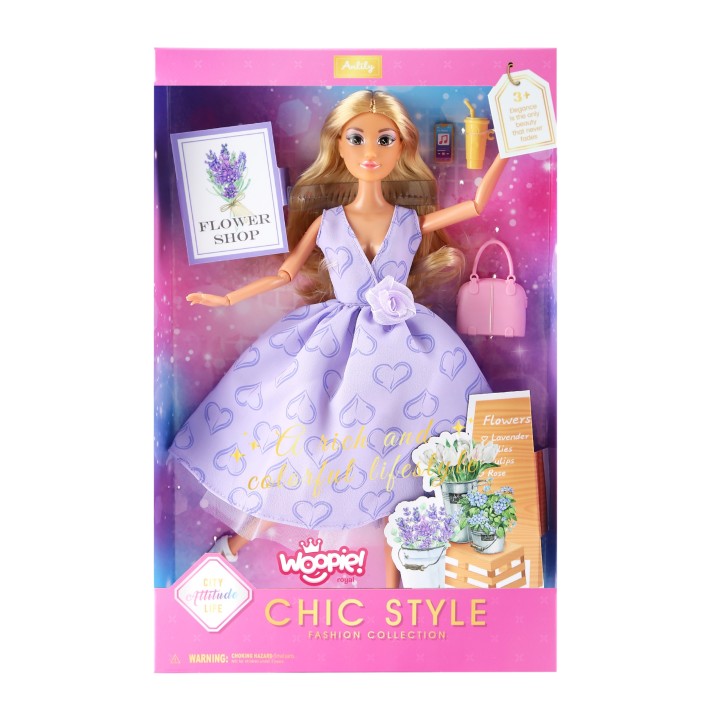 WOOPIE ROYAL Lalka Długie Blond Włosy 30 cm Lawendowa Suknia Akcesoria