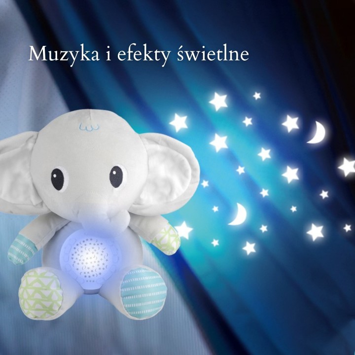 Słonik Projektor Przytulanka WOOPIE – Uspokajacz 12 Melodii 0+
