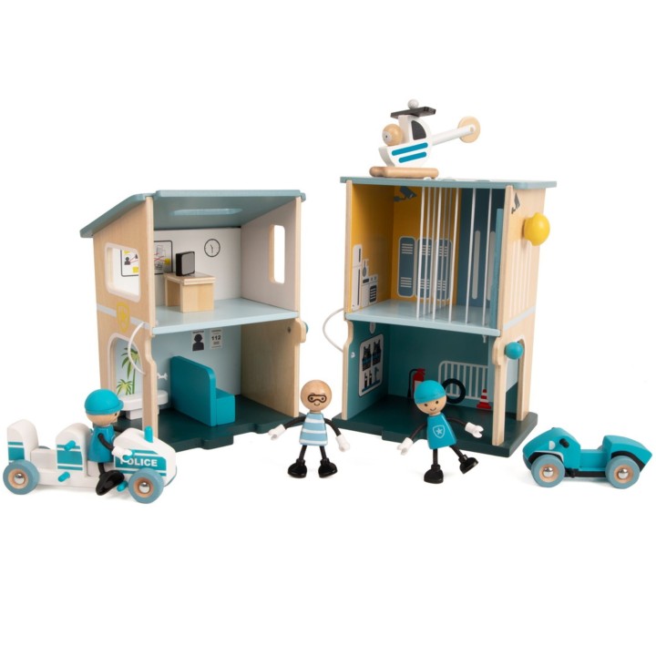CLASSIC WORLD Police Station Wooden Car Helicopter Figures 12pcs.