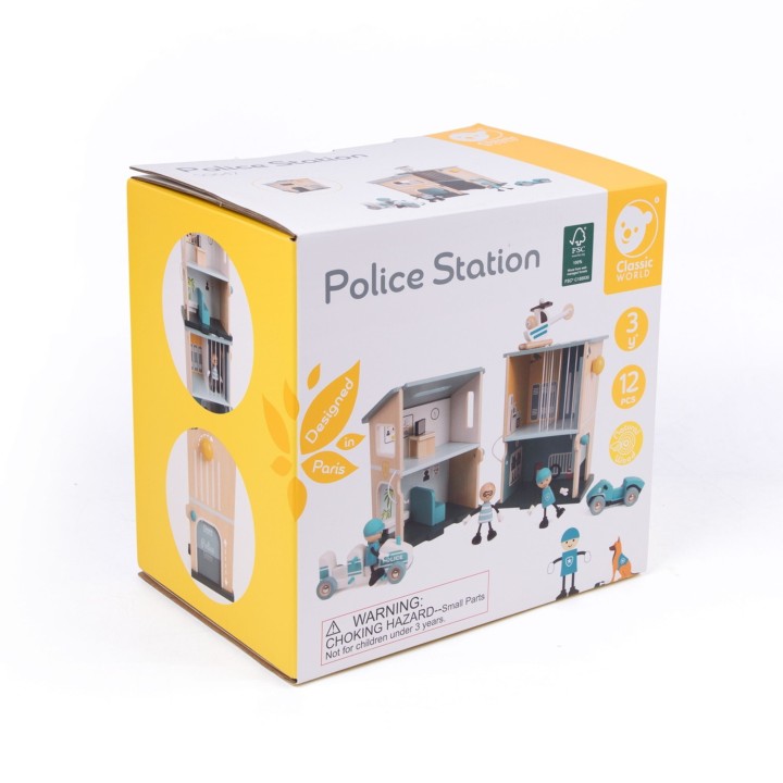 CLASSIC WORLD Police Station Wooden Car Helicopter Figures 12pcs.