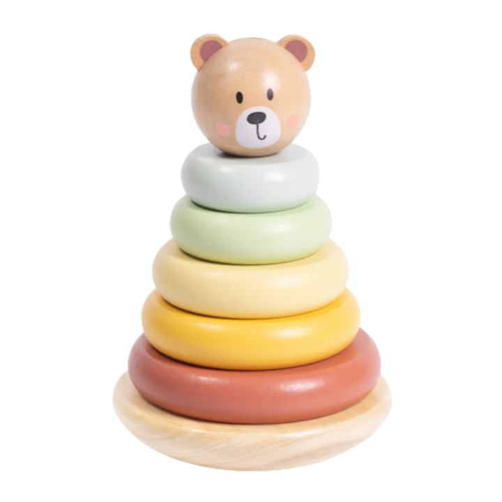 TOOKY TOY Drewniana Układanka Sensoryczna Piramidka Miś Sensoryczny Kolorowy Stacker